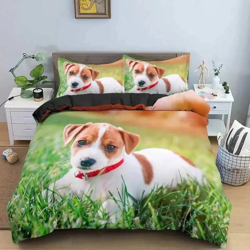 3D Print Cute Jack Russell Dog Bedding Set Double Twin King Duvet Cover Comforter Pillowcase Boys Girls Adults Bedroom