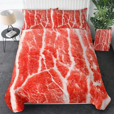 Essen Rindfleisch Bettwäsche Set 3D Frisches Fleisch Bettbezug King/Queen Größe Köstliche Meeresfrüchte Sashimi Hähnchenschenkel Steak Realistischer Bettdeckenbezug