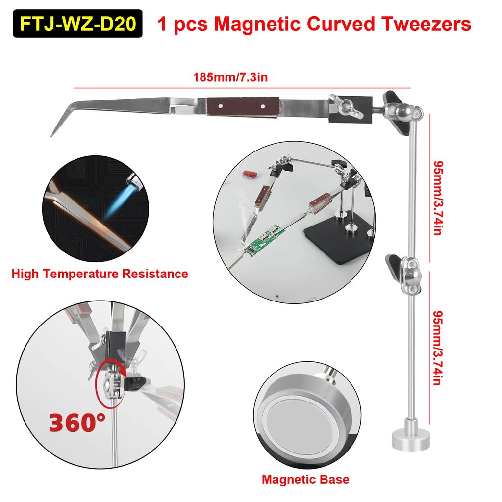 NEWACALOX Magnetic Soldering Third Helping Hand Flexible Stainless Steel/Ceramics Tweezers PCB Holder Welding Positioner Tool
