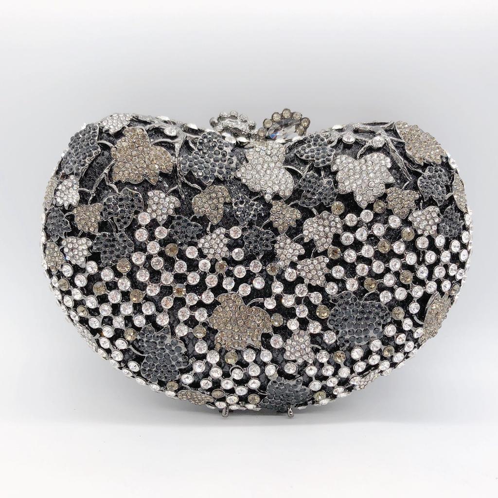 Diamant-Abend-Clutches Herzform Blumen-Handtaschen Luxus Damen Neu Weiß/Gold/Silber Kristall-Hochzeitstaschen Brauttaschen