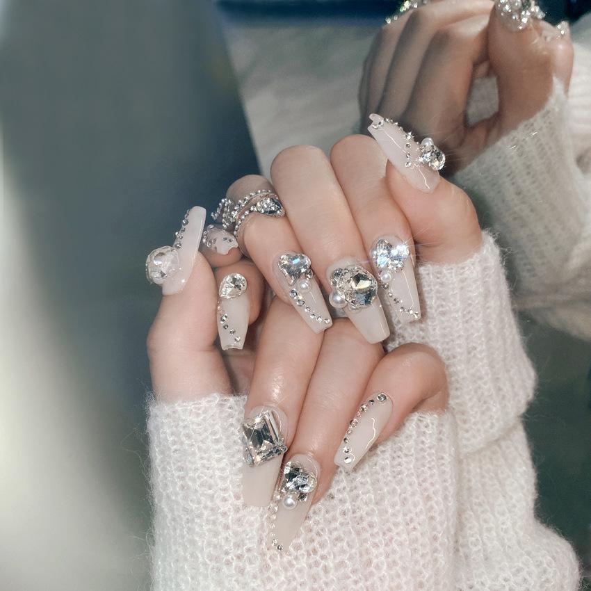 Wearing nail film finished product, advanced flash diamond light luxury simple manicure, pure manual phototherapy seal fake nail patch G17 m size