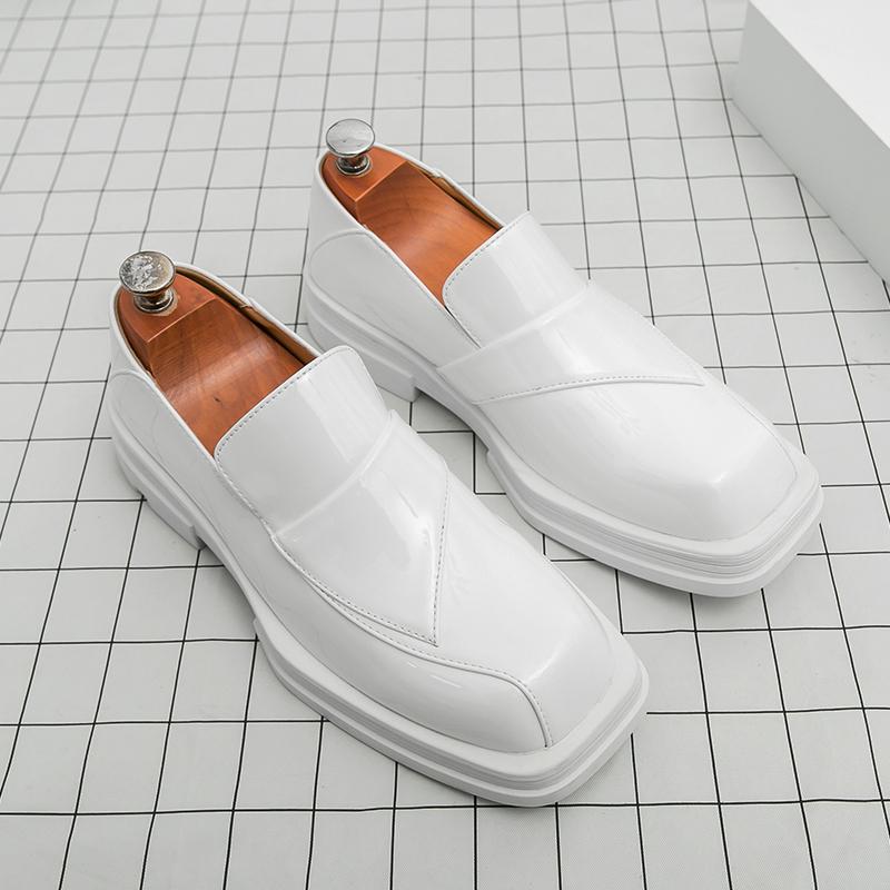 Fashion Square Toe Trendy Men Leather Shoes Fashion Thick Soled Comfort Travel Leather Shoe Brand Date Party Gentleman Versatile Loafers