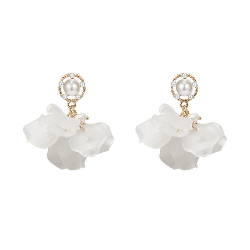 925 Silver Korean Pearl Flower Earrings - Fresh & Sweet Acrylic Design