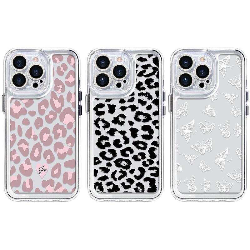 For iPhone 17 16 15 Pro Max Air 14 13 Leopard Print Butterfly Patterned Silicone Soft Phone Case Cover