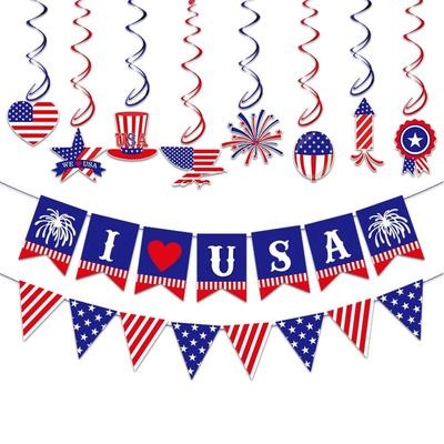 23PCS/SET Patriotic Fourth Of Julys Party Decorations Party Supplies Hanging Swirls And Flag Patriotic Banner Memorial Day Decorations Ceiling