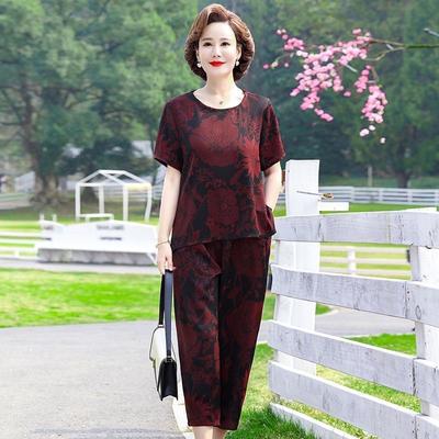 2PCS/set Women Plus Size Blouse Pants Two-piece Summer Printed T Shirt Harem Pants Two-piece Set Outfits