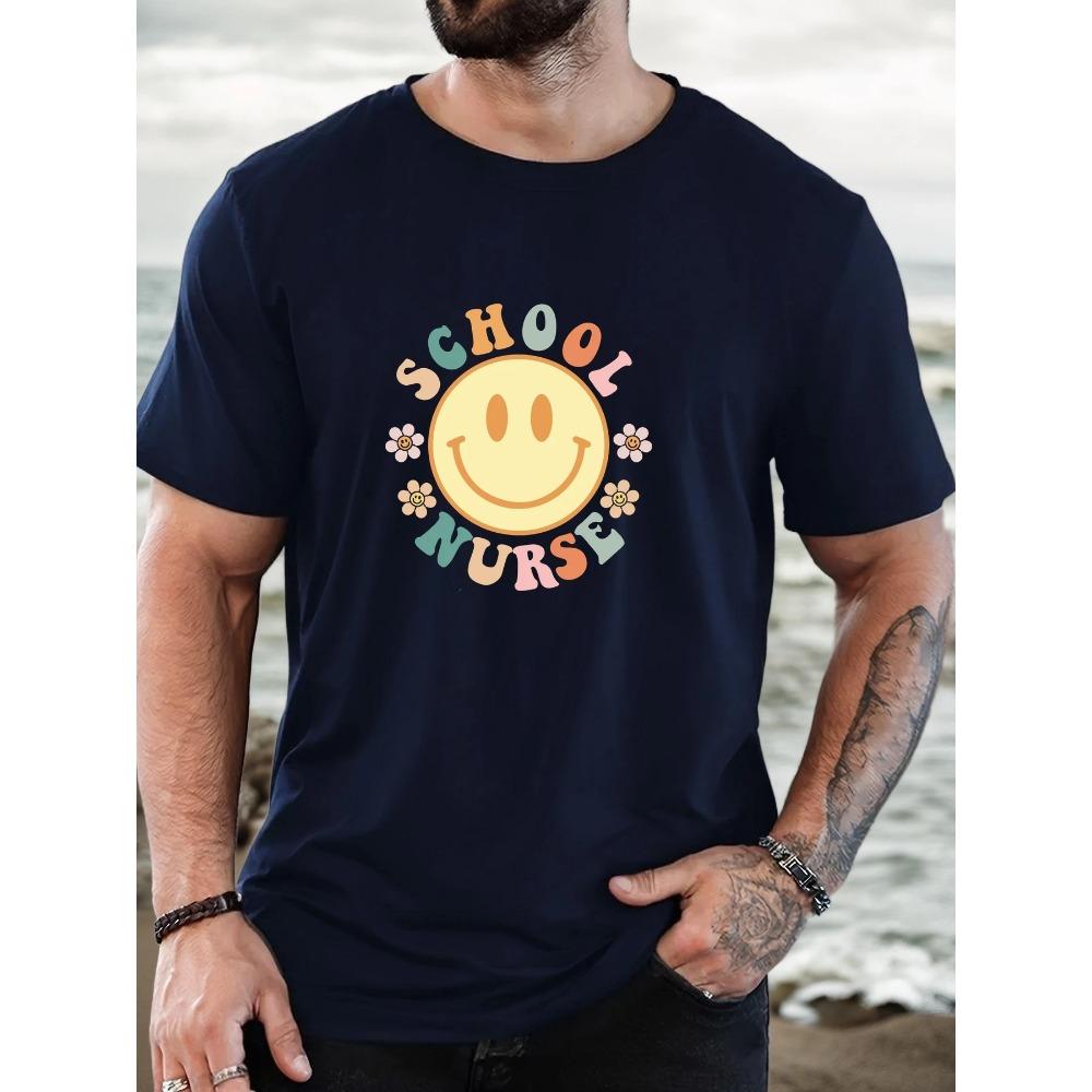 

Мужская летняя повседневная футболка с коротким рукавом и круглым вырезом с принтом школьной медсестры XXXL темно-синий