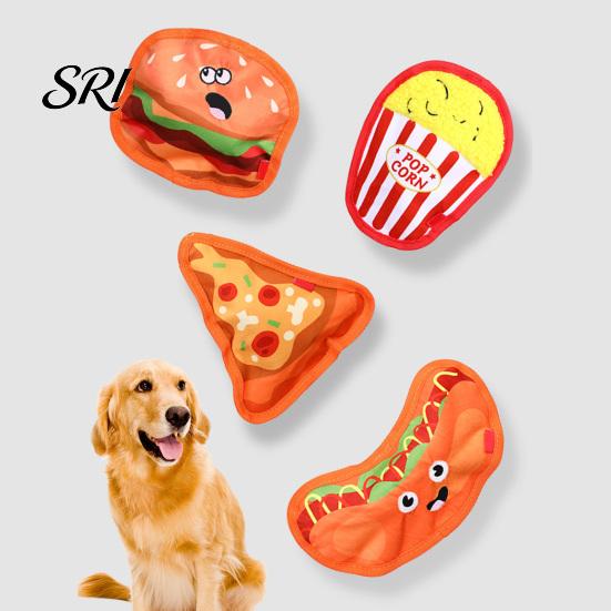 Pet Toy For Aggressive Chewers Interactive Toys Thickened Oxford Cloth Bite Resistant Squeaky Dog Chew Cute Food Shaped with Sound Shapes Burger Pizza