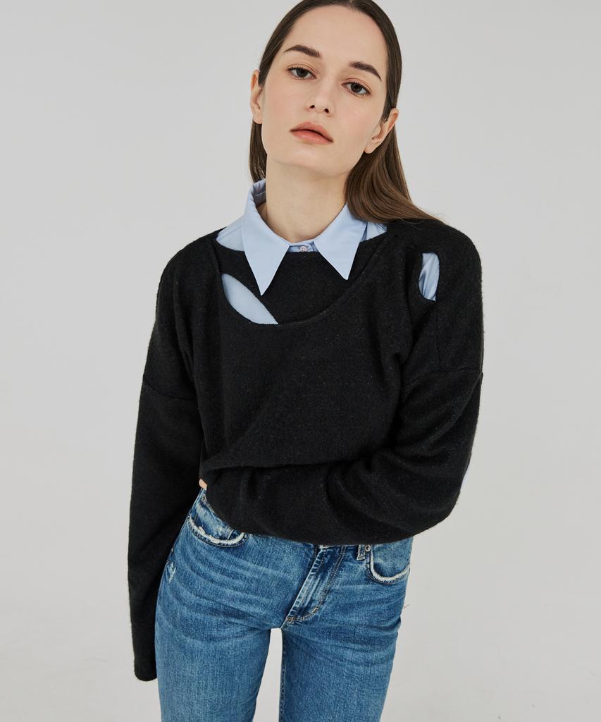 THEFRHT Cutout Two-Way Wool Crop Top (Black)