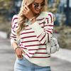 Autumn and Winter Polo Collar Women's Sweater Contrasting Striped Top
