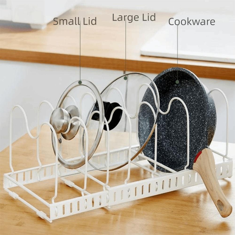 Adjustable Expandable Dish Rack Carbon Steel Pot Lid Organizer Kitchen Utensils Rack  Pantry