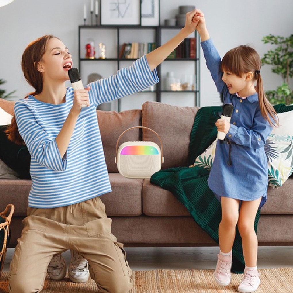 Mini Wireless Microphone and Speaker Set 2 Microphone Gifts for Birthday Party Desktop Outdoor Home LED KTV Set Karaoke Machine