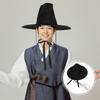 2 stuks Koreahoed Traditioneel Volwassen Mannen Cosplay Hoed Met Kralenband Zwart Platte Top Brede Rand Hoofddeksel Hoed Halloween Feest Kostuum