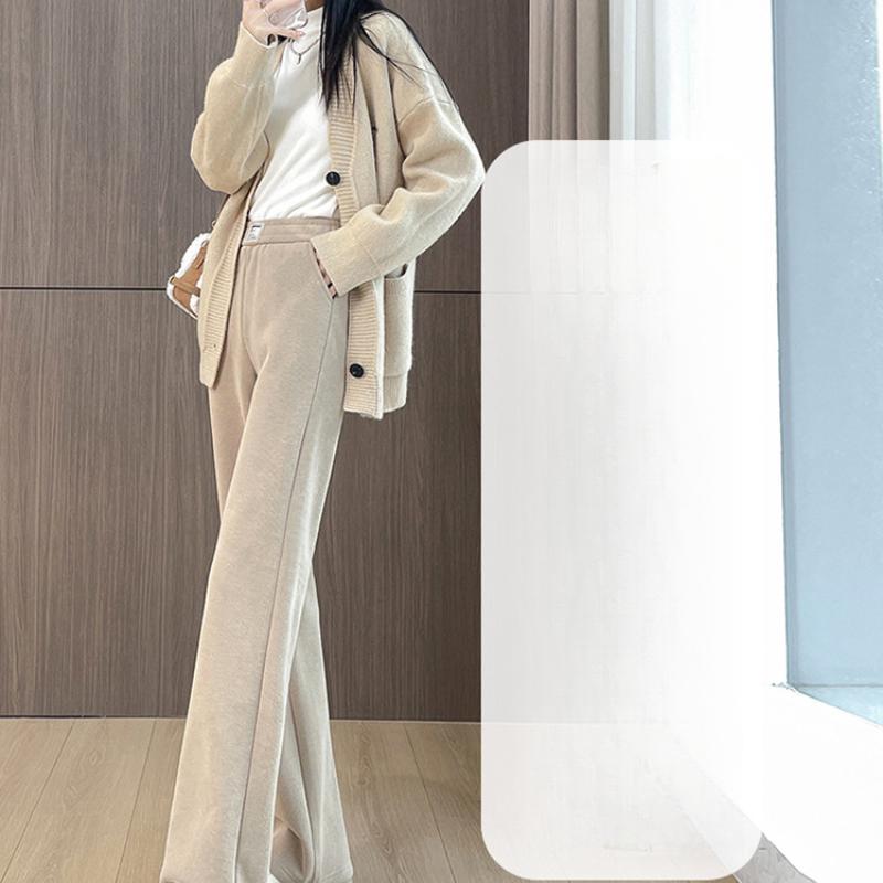Ankola Red Wide-Leg Pants for Women, Draped New Style, High-Waisted Slim Fit, Fleece-Lined Straight Wide-Leg Pants for Autumn and Winter