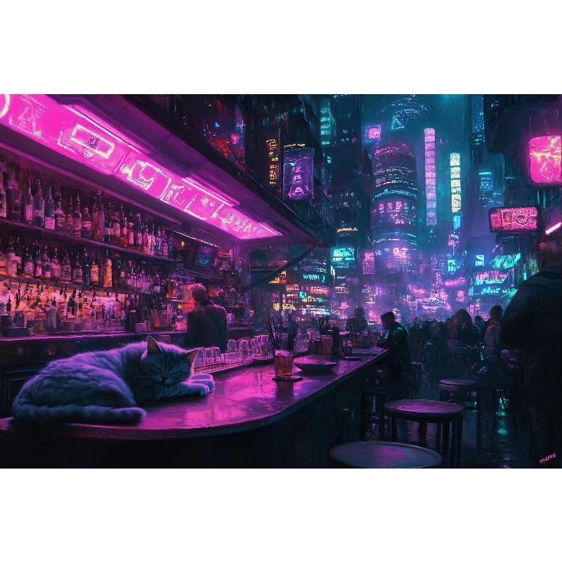 1pc frameless Cyberpunk Night City Landscape Poster Future Neon Lights Bar Design Canvas Wall Art for Living Room Home Decor