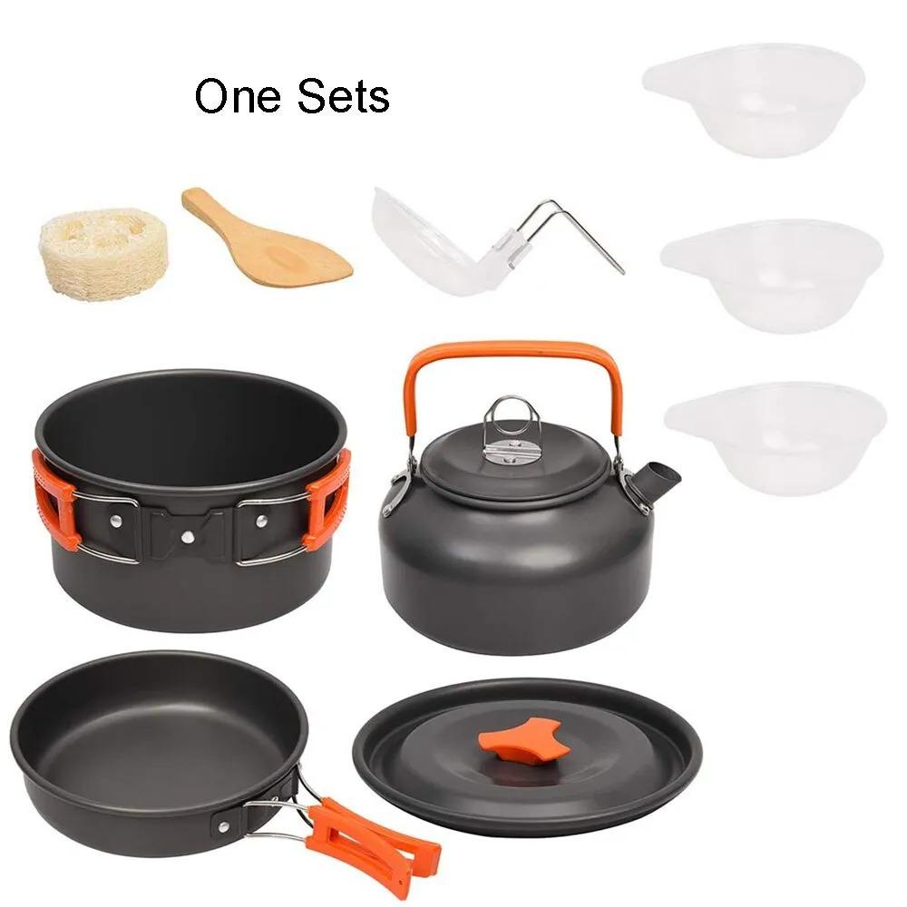 Camping Cookware Accessories Set Aluminum Portable Fish Camping Set Tea Pot Outdoor Tableware Cookset Kit Pan Bowl Kettle Hiking BBQ Picnic Equipment
