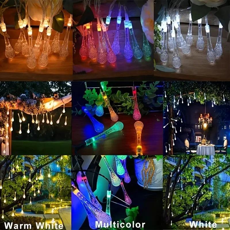 Solar Powered Water Drop String Lights LED Raindrop Fairy Lights Outdoor for Garden Yard Patio Christmas Wedding Birthday Decor
