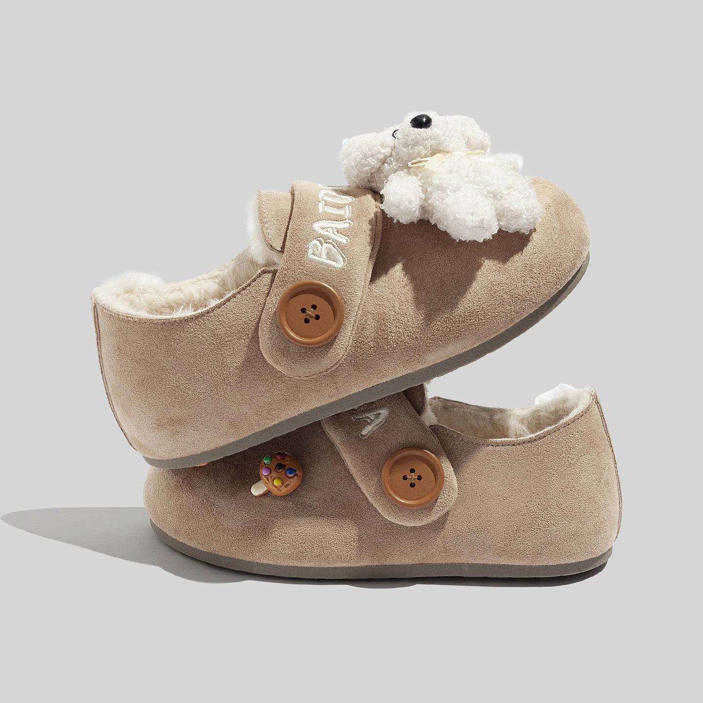 

Retro velvet burken shoes women s winter new casual beanie shoes bear flat-bottomed warm cotton shoes 36