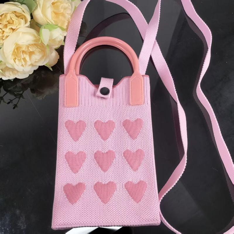 1 Peça Meninas Fofo Bolsas Transversais Ao Ar Livre Coreanas Mini Bolsa de Mão Quadrada Tricotada em Coração Para Mulheres Pequena Bolsa de Ombro para Celular