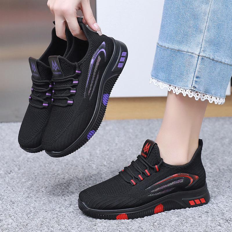 Women's Old Beijing Flyknit Non-slip Walking Shoes - Soft Sole, Lightweight Casual Footwear for Kitchen, Work, and Everyday Use.