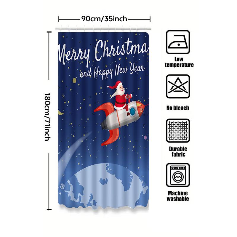Tu Christmas Santa Claus Astronaut Shower Curtain Space Galaxy Universe Holiday Decor Modern Bathroom Fabric Backdrop