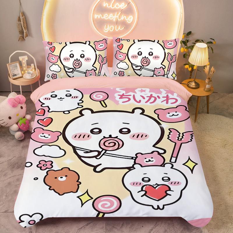Bedding Set Colorful Print Polyester Student Dormitory Bed Sheet Quilt Cover Kid Gift Home Textile Decorative
