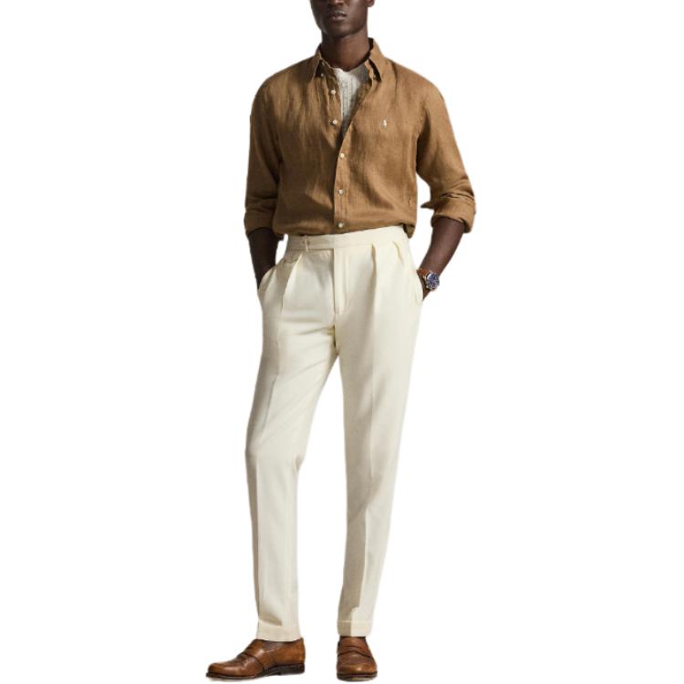 Polo Ralph Lauren SS26 Classic Fit Embroidered Pony Linen Wide Collar Single-Breasted Long Sleeve Shirt Men Shirts 710966292-503