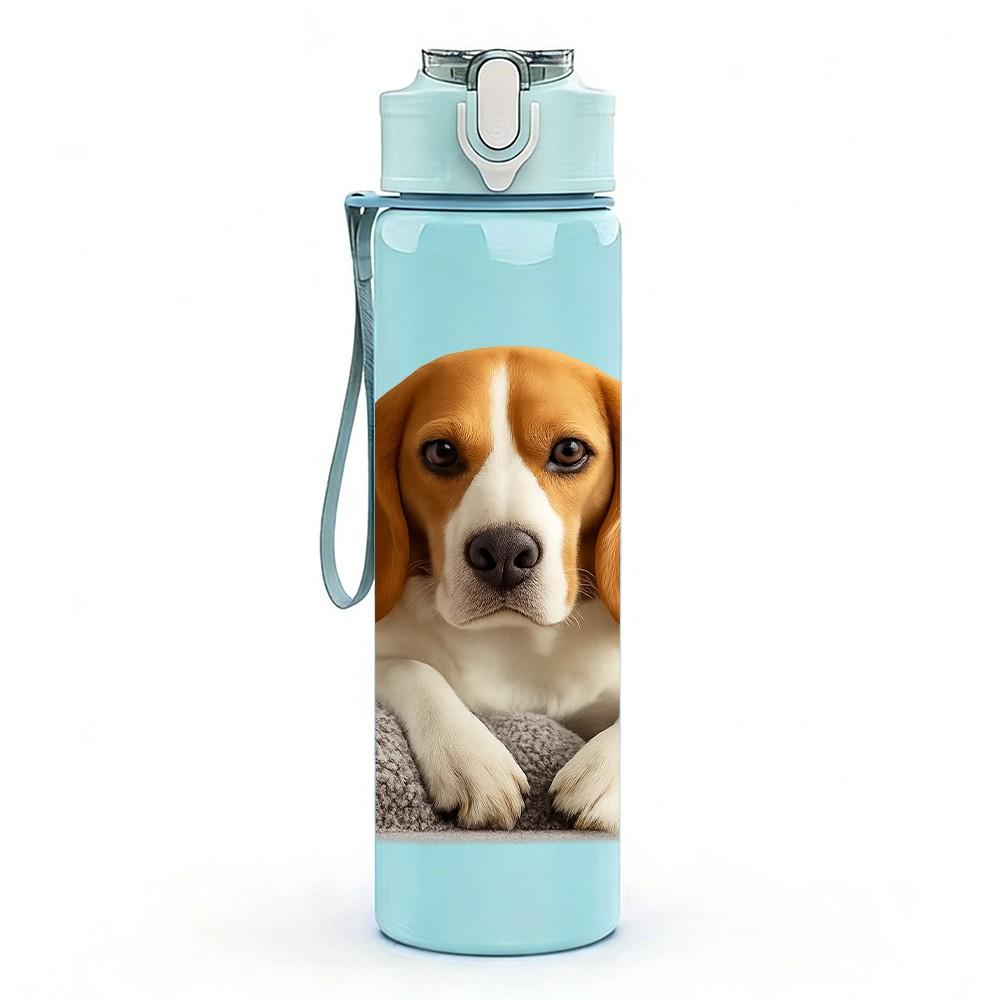1PC Beagle Hound Dog Portrait 750ml Color Plastic Sports Water Bottle Leakproof Flip Straw Lid Suitable for Sports Office Home Use
