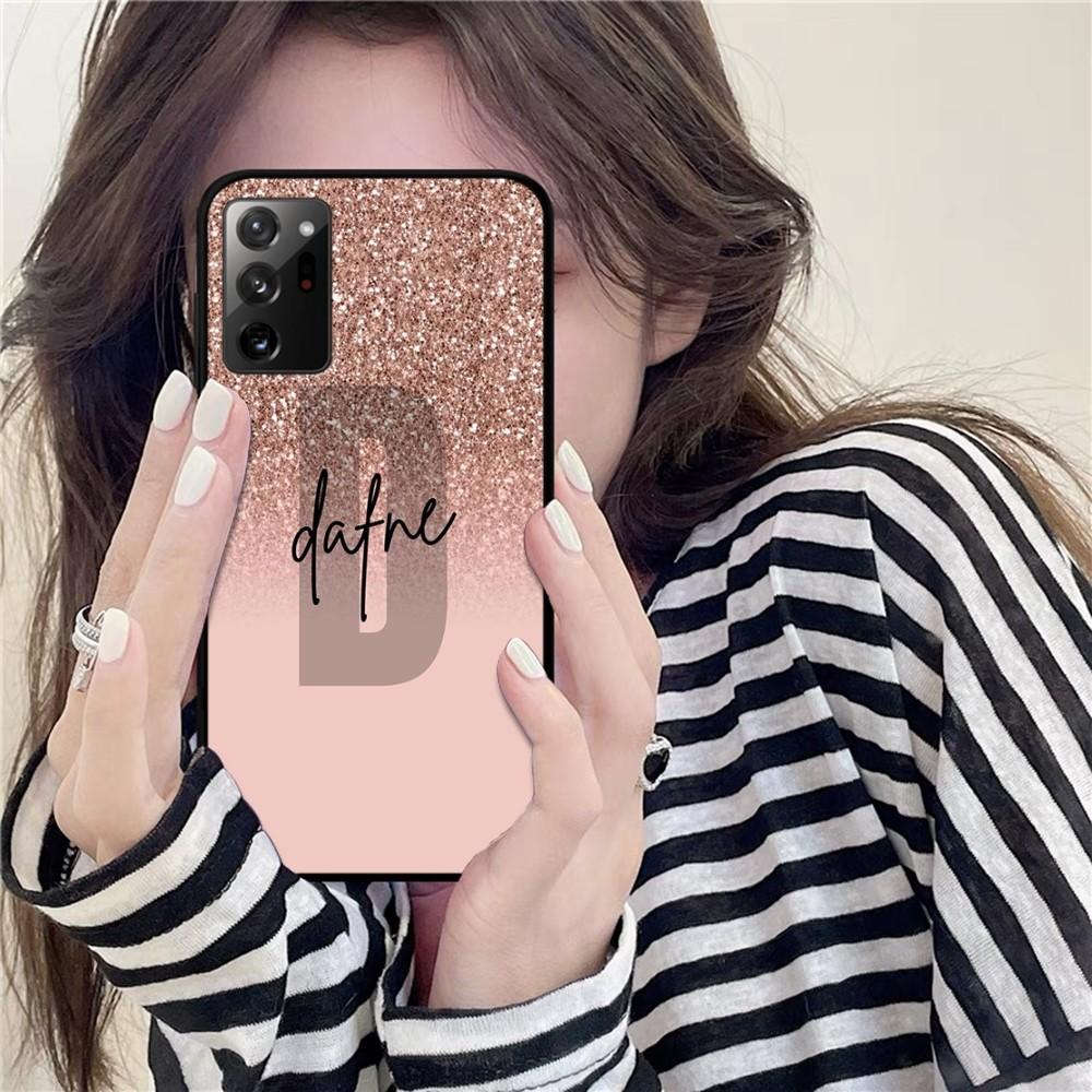 Letter Pink Shiny M R Clear Phone Case For Samsung Note 8 9 10 20 Pro Plus Lite M10 M11 M20 M30 M21 M31 M51 A21 A22 A42 A02 A03