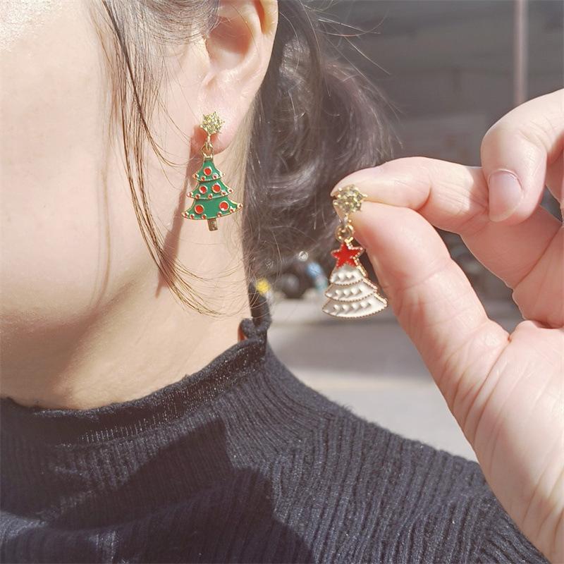 1 Pair of Fashion Christmas Earrings, Christmas Tree Women's Pink Zircon Exquisite Snowflake Hook Earrings Fashion Festival Snowflake Snowman Earrings