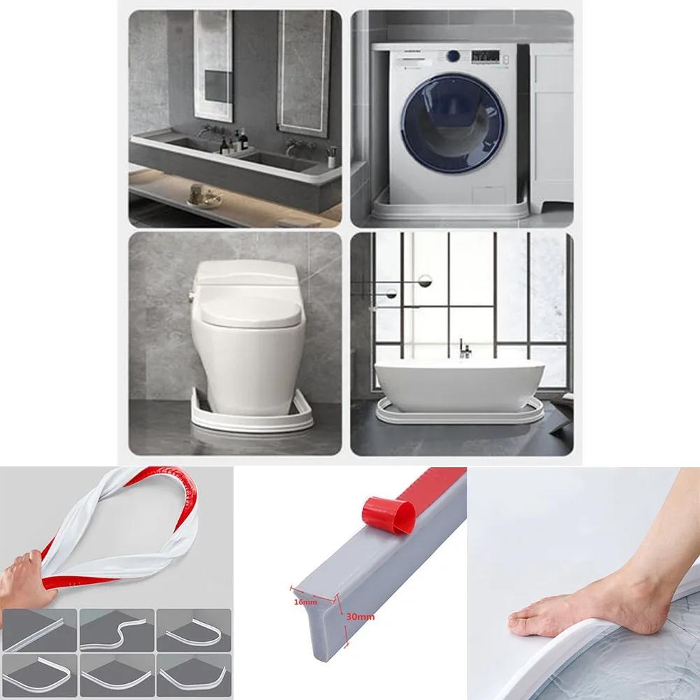 Kitchen Water Retaining Strip Silicone Self-adhesive Door Seal Retaining Strip Separation Shower Dam Barrier Bathroom Accessory