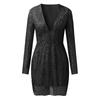 Women's Deep V-Neck Long Sleeve Sequin Dress - Elegant Sparkly Mini Cocktail Party Dress