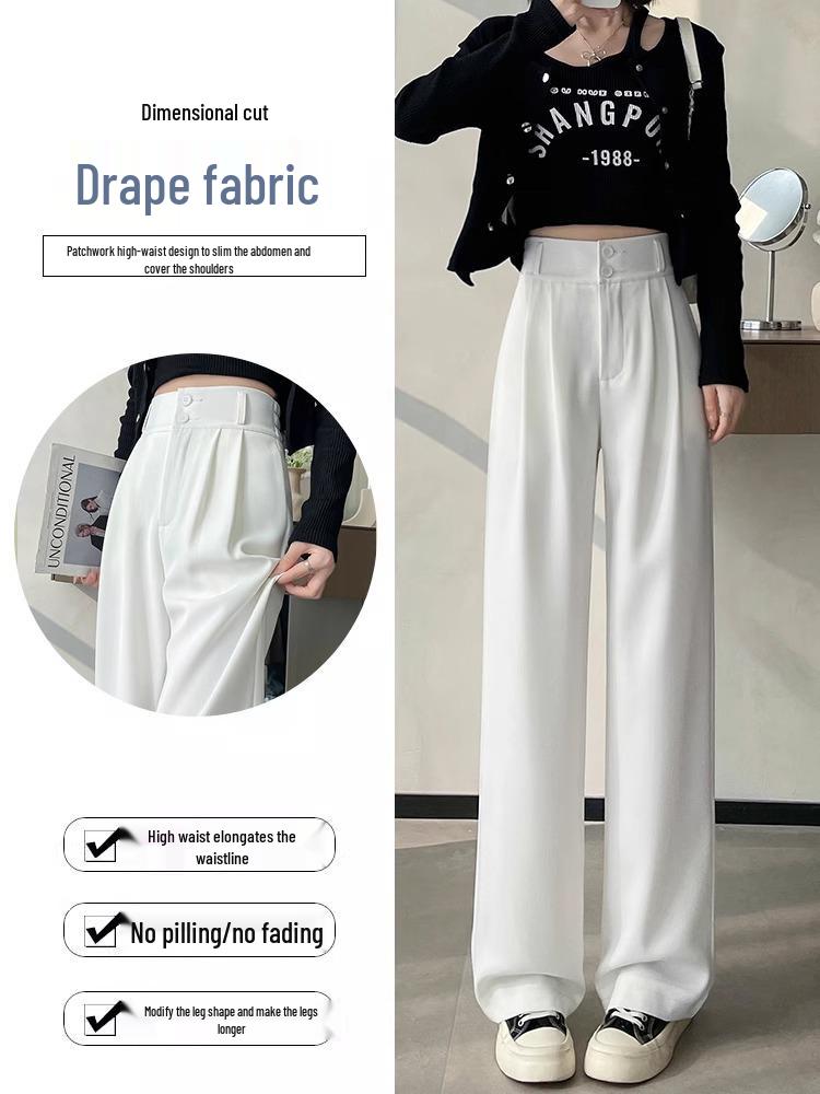 Summer 2025 Women's High-Waist Slim Fit Ice Silk Wide-Leg Pants