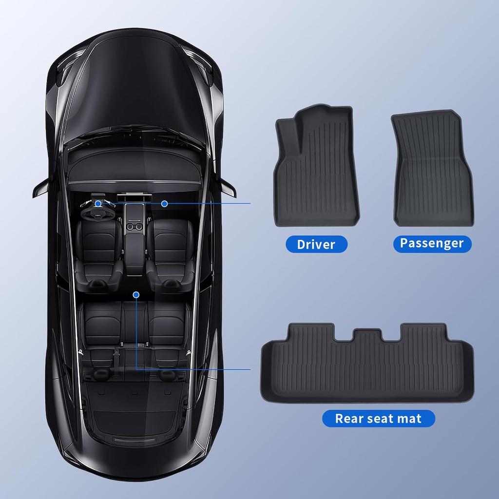 Car Floor Mats for Tesla Model 3 Y 2017-2025 All Weather Waterproof Non-slip TPE Left Right Driving Floor Liner Anti Dirty Pads