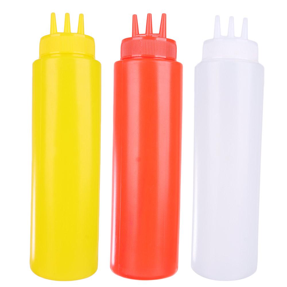 Oil 3 Holes Vinegar Sauce Kitchen Storage Mustard Squeeze Bottle Jar Kitchen Accessories Dispenser