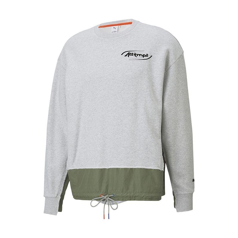 PUMA x ATTEMPT Crossover Splicing Casual Round Neck Gray Men s 598273-04 XS