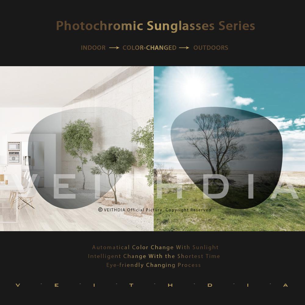 Veithdia marca unissex de alumínio + tr90 espelho fotocromático masculino óculos de sol acessórios óculos de sol para mulher 6116