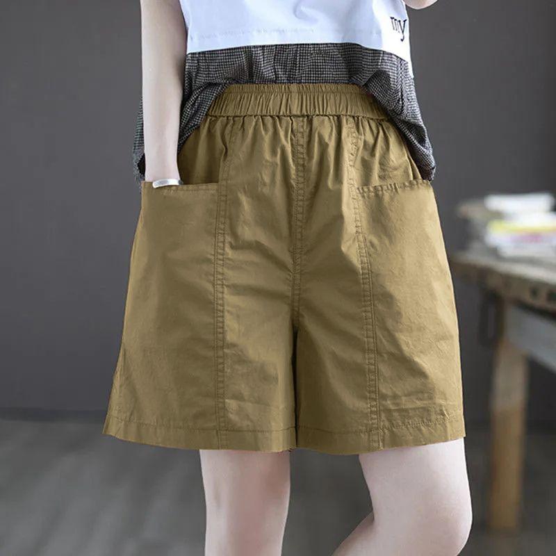 100% Cotton Short Pants Women's Summer Outside Wear High Waist Cover Thighs Show Thin Loose Five Points Casual Wide Leg Pants