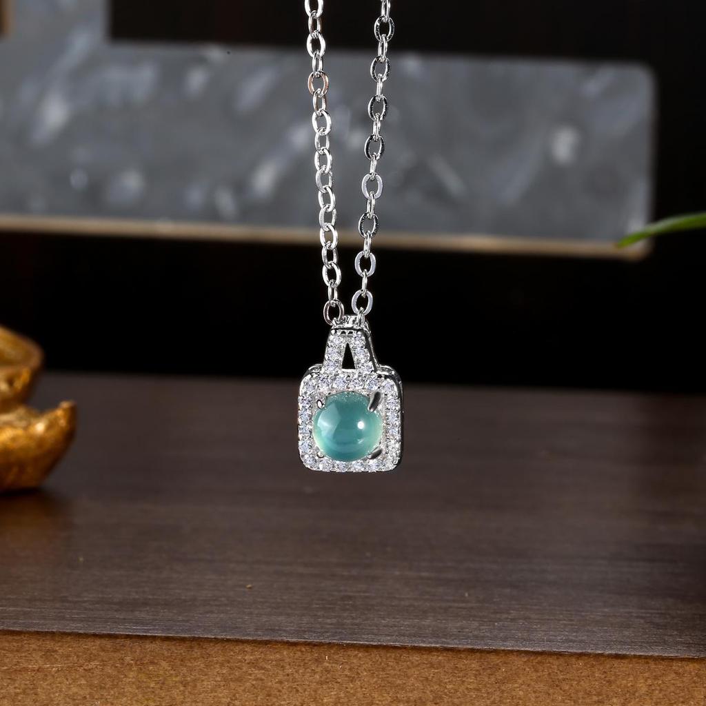 Burmese Blue Water Jade Gourd Pendant Necklace with S925 Silver - Chinese Style for Women