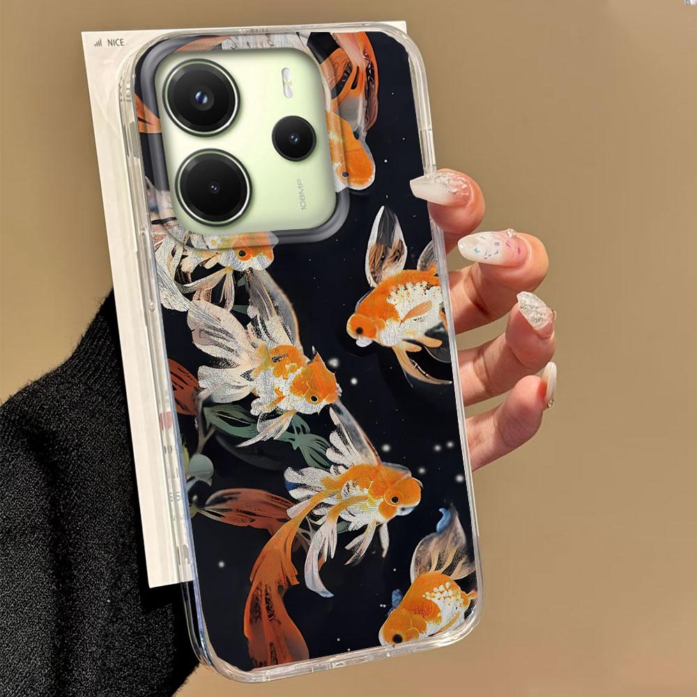 Luckly Koi Goldfish Red Carp Phone Case for Xiaomi Redmi 13C 14C A5 A3 A4 A3X A1 A2 Note 14 13 12 11 11S 10 Pro Shell Back Cover