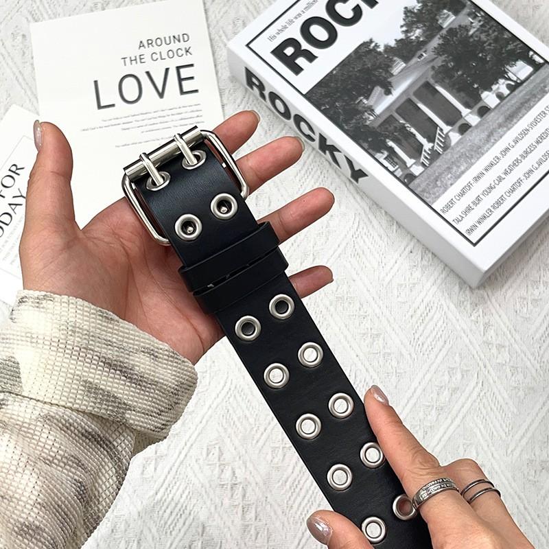 Unisex Wide PU Belt With All-Hole Design Ins Style Minimalist Casual Waistband Jeans Pants 3.8cm Alloy Pin Buckle 110cm