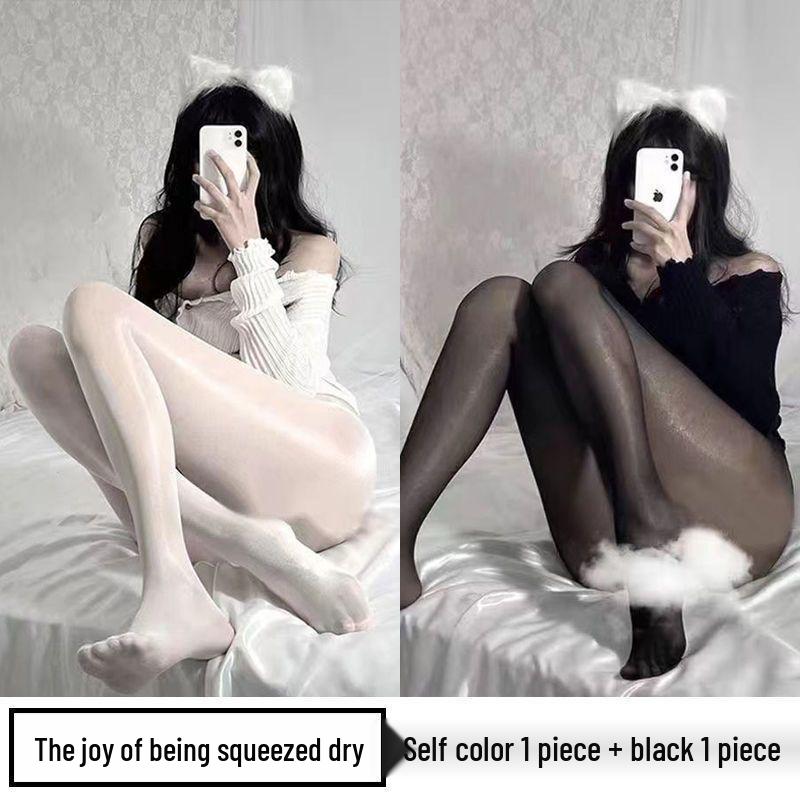 Perleťové dámské punčochy - Lesklé černé a bílé hedvábné, Ultratenké, Zeštíhlující, Šedé punčochové kalhoty pro vylepšení pokožky na léto.