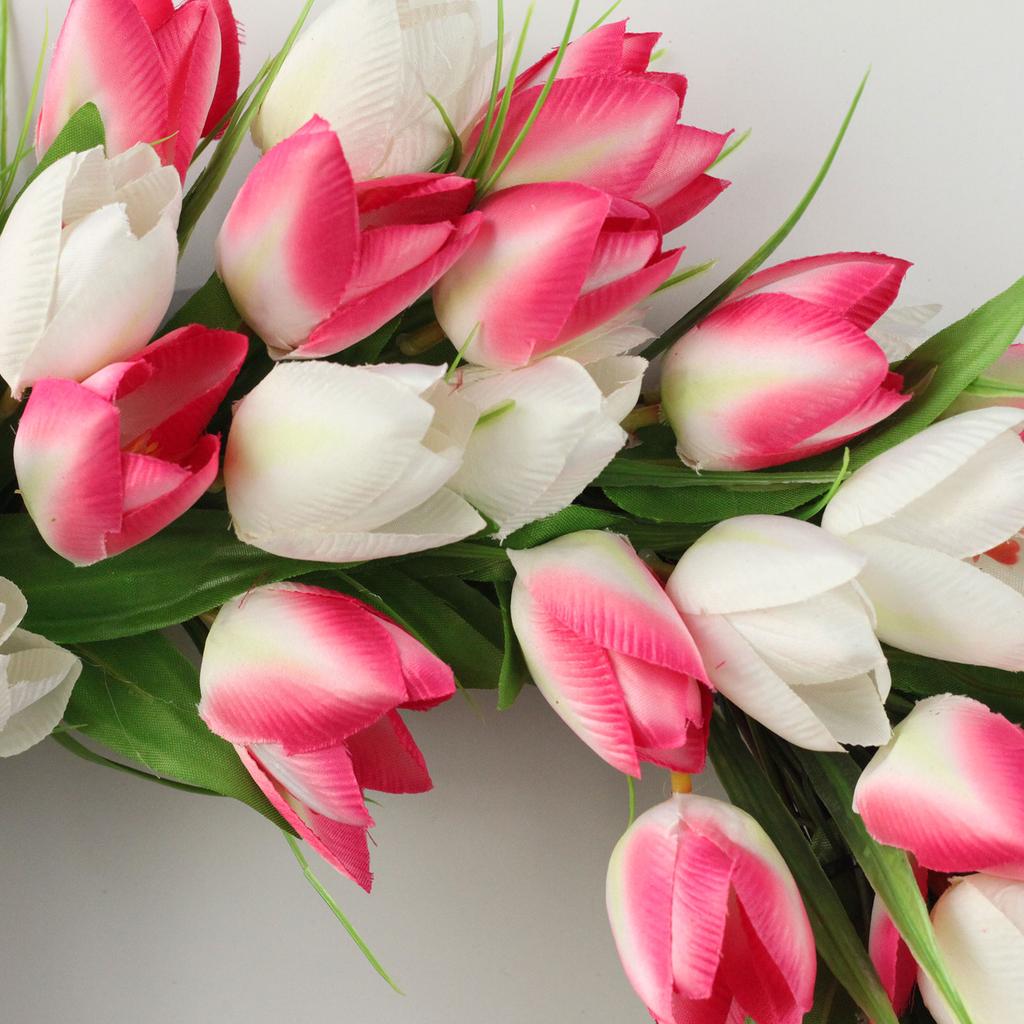 Artificial Flower Wreath 20 Inch Spring Summer Wreath for Front Door Home Farmhouse Indoor Outdoor Wall Decor Pink White