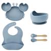 Crab-Themed Silicone Tableware Set: 9-Piece Baby Feeding Kit with Meal Plate, Bowl, Spoon, and Fork