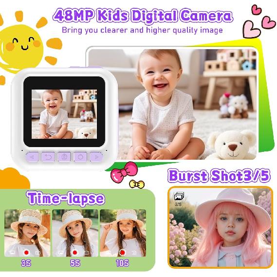 Kids Camera Instant Print, Christmas Birthday Gifts for Girls Boys, Children Digital Camera with 32GB Card, 1080P Video Toddler Print Camera,