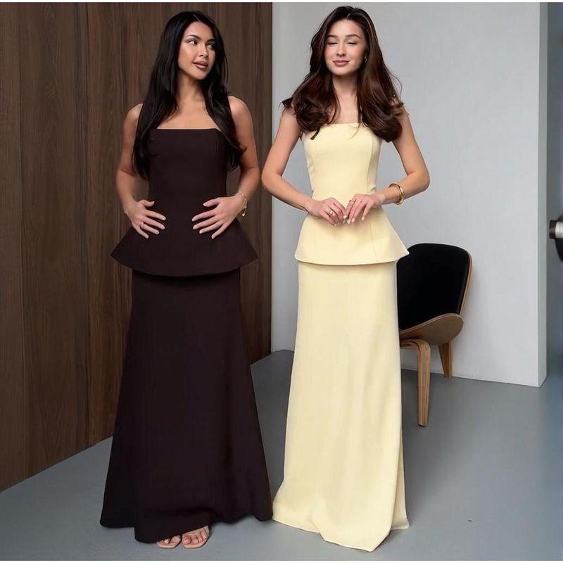 In Stock 2025 Spring New Cross-Border European and American Foreign Trade Women clothes Tube Top Solid Skirt Temperament Fashion Set