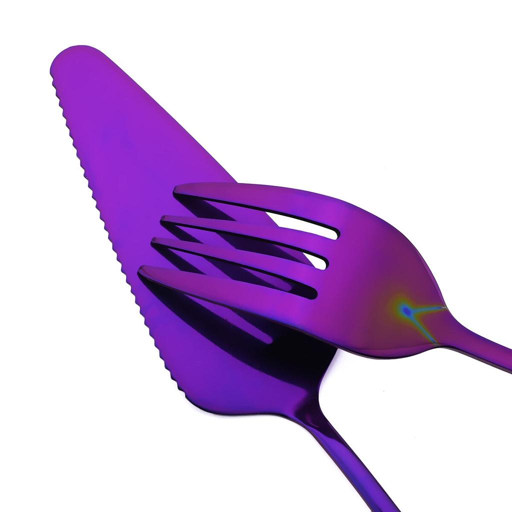1Pc Purple Stainless Steel Dinnerware Cake Spatula Soup Spoon Colander Spoon Service Spoon Salad Fork Kitchen Accessories Tools