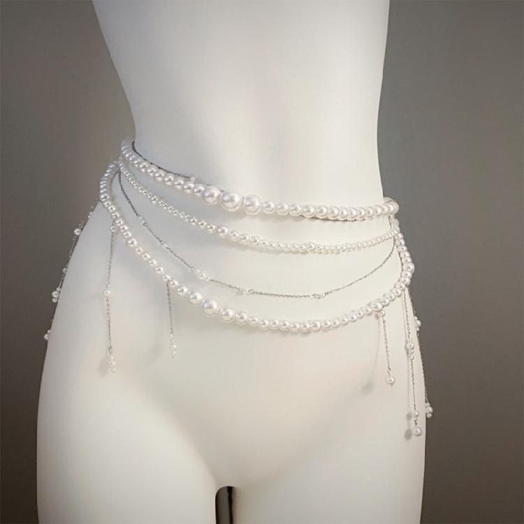 Elegant Waist Belt Aesthetic Stylish Charm Photo Props Belt for Jeans Dress Belt Body Jewelry Pearls Chain