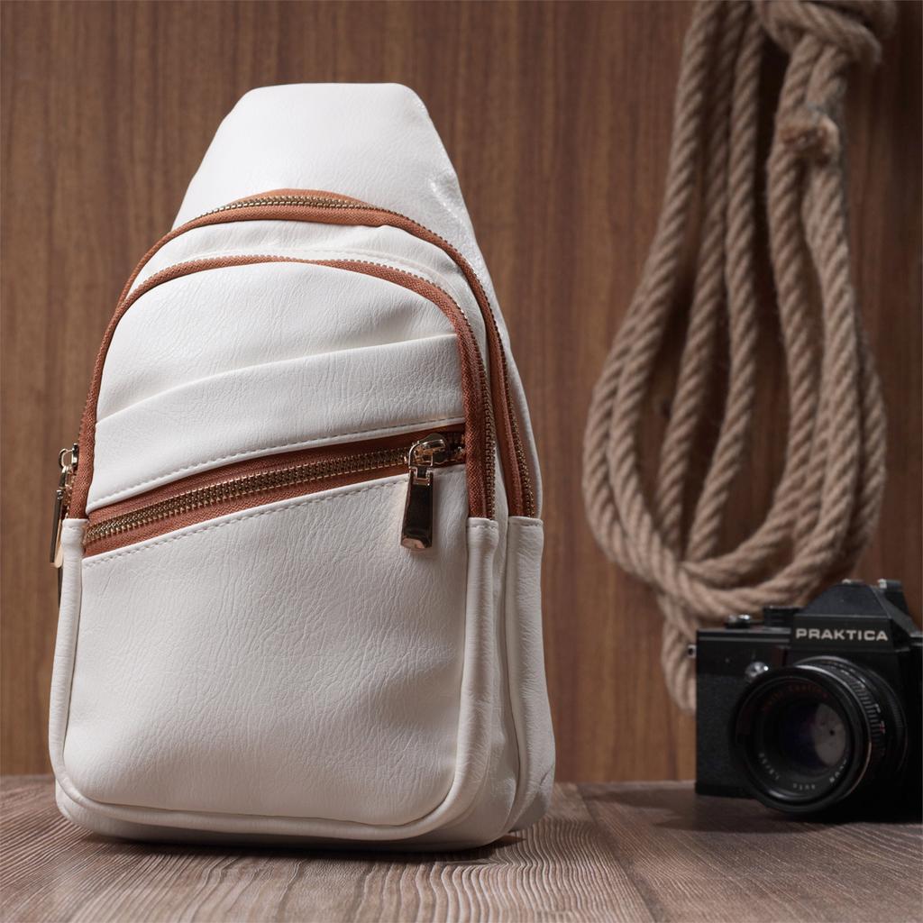 Stilvolle Damen-Umhängetasche mit einem Riemen aus Ökoleder VINTAGE Bag 22757 Weiß