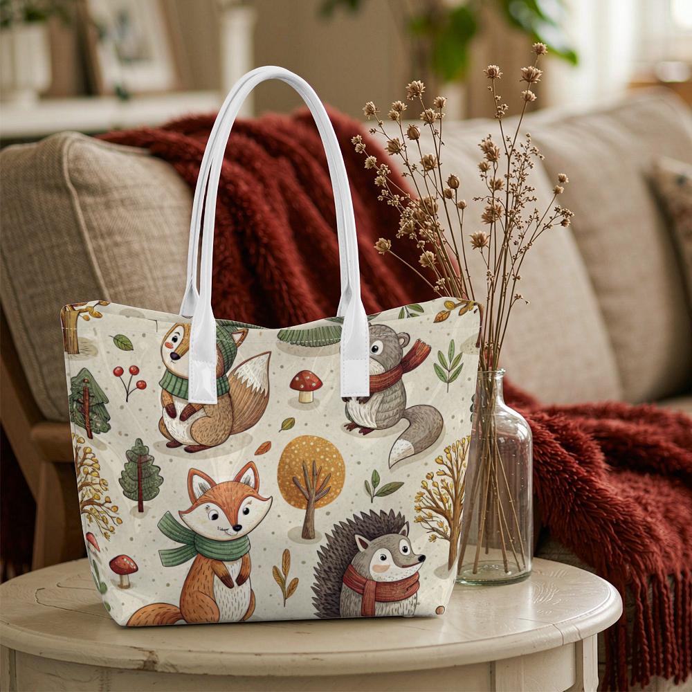 Cute Forest Animal Print Tote Bag Large Capacity Daily Casual Lightweight Shoulder Bag for Women Shopping Travel Use